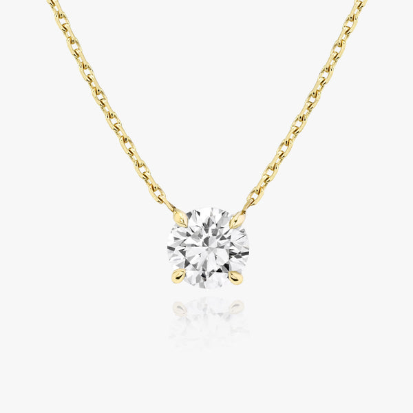 Solitaire Round Brilliant 14K Gold Necklace w. Lab-Grown Diamond