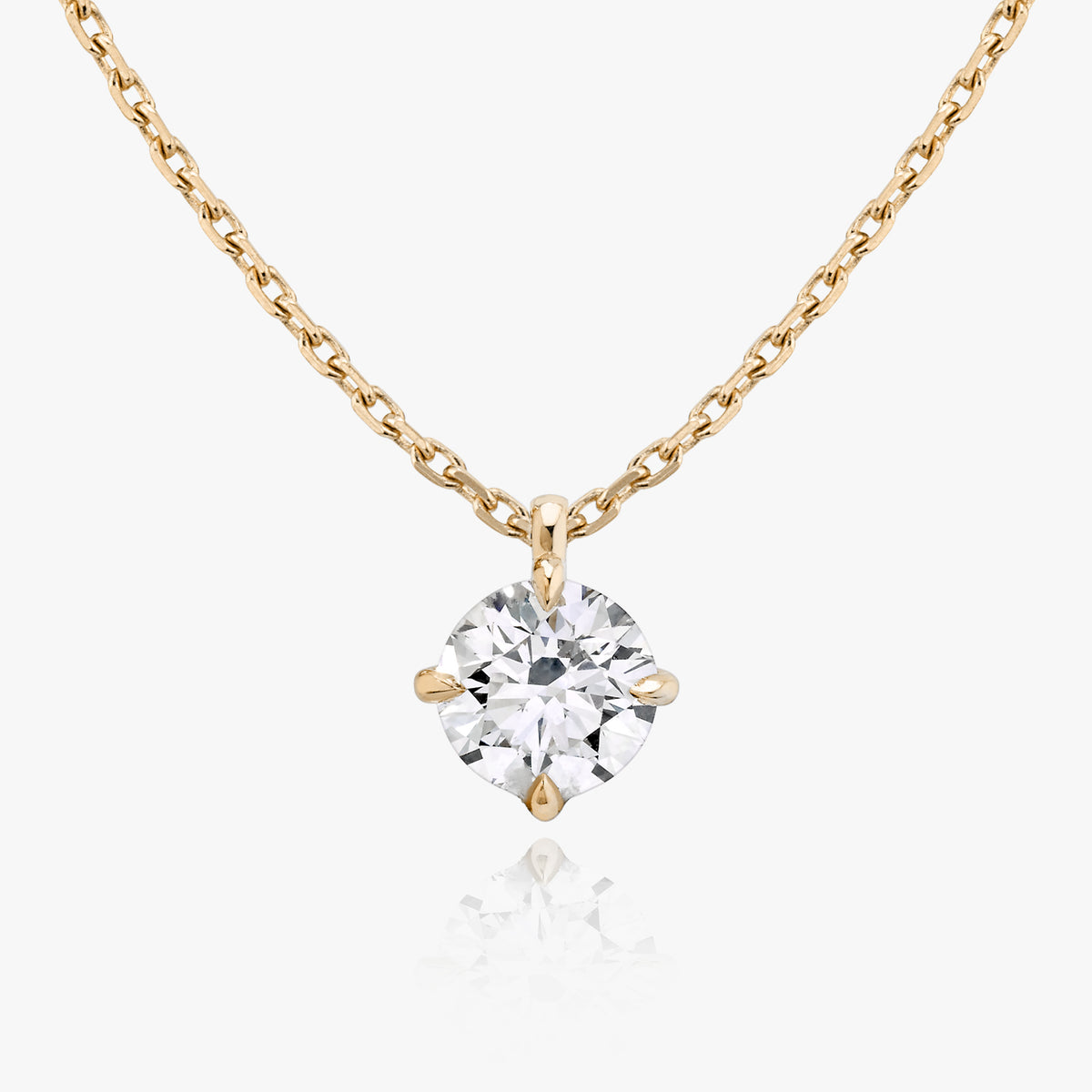 Solitaire Hanging Round Brilliant 14K Gold Necklace w. Lab-Grown Diamond