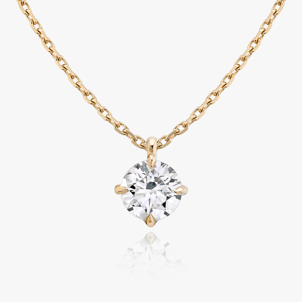 Solitaire Hanging Round Brilliant 14K Gold Necklace w. Lab-Grown Diamond