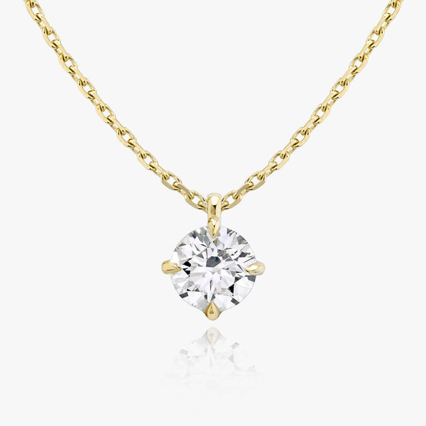 Solitaire Hanging Round Brilliant 14K Gold Necklace w. Lab-Grown Diamond