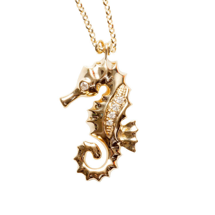 Sea Horse Pendant Gold, White
