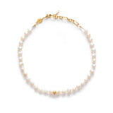 Stellar Pearly Gold Plated Anklet w. White Pearls