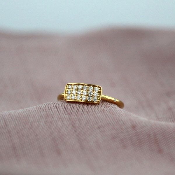 Rock Firkantet 18K Guld Ring m. Diamanter