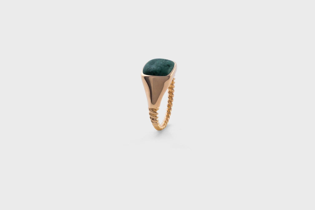 IX Ornate Marble Signet Gold Plated Ring