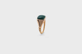 IX Ornate Green Marble Signet Ring Gold Plated