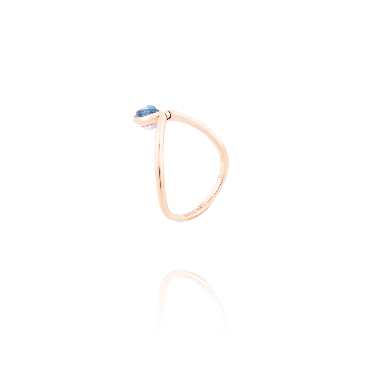 Swinging V 18K Rosegold Ring w. Topaz & Amethyst