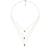 Swinging Triple Pendant 18K Rosegold Necklace w. Malachite & Pearl