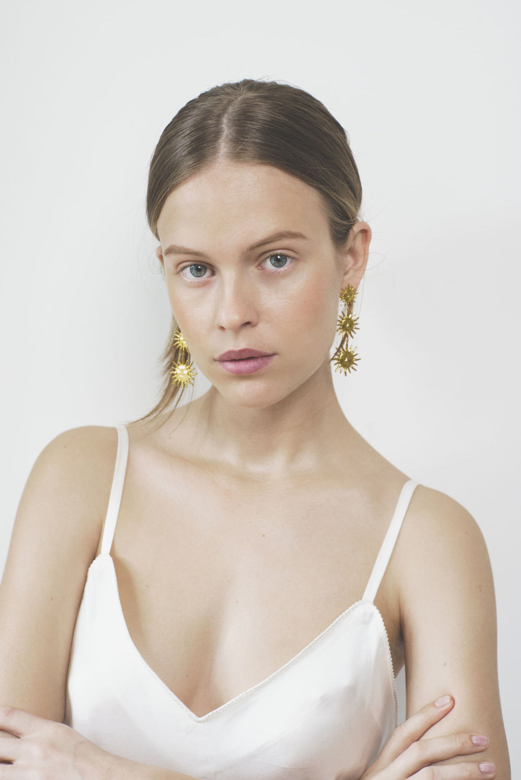 Three Suns Gold Plated Earrings