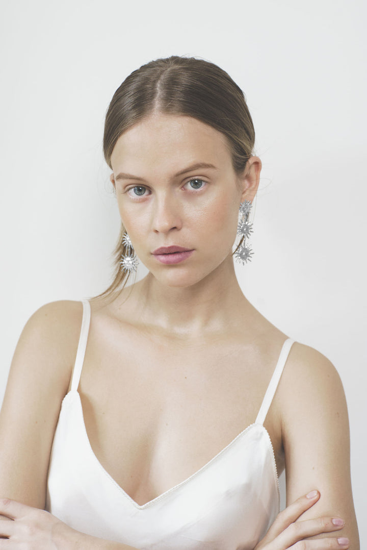 Three Sun Silver Earrings