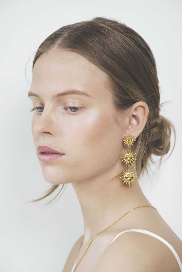 Three Suns Gold Plated Earrings