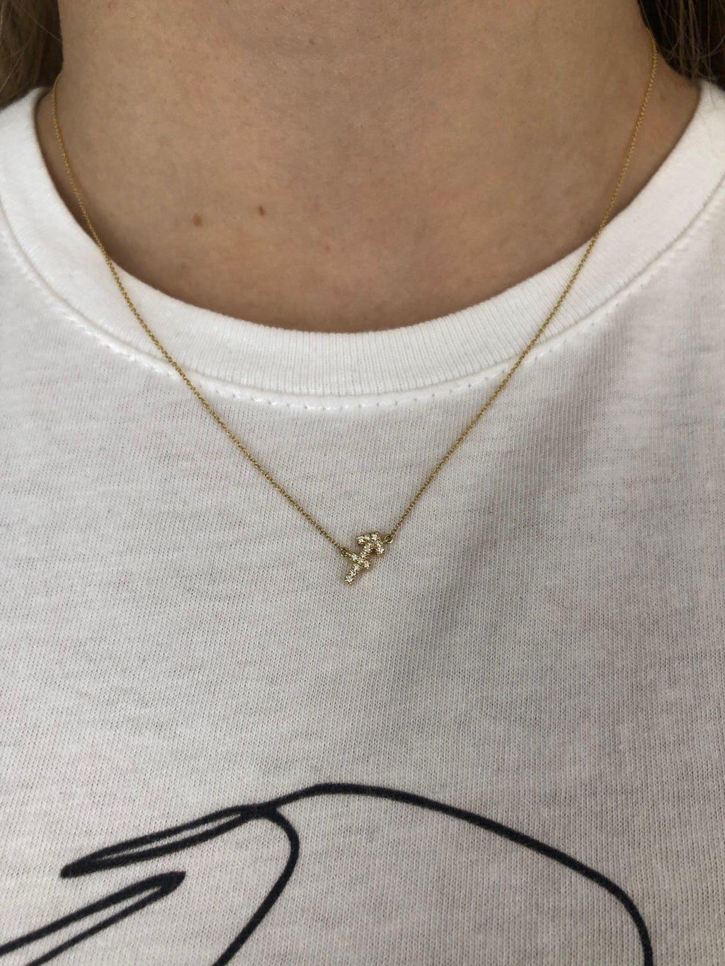 Petit Sign Sagittarius 18K Gold Necklace w. Diamonds