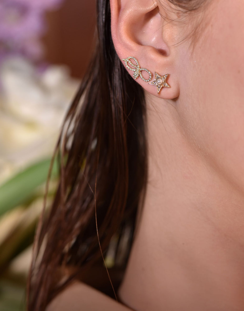 Eternity Serpent Single 14K Gold Stud w. Diamonds