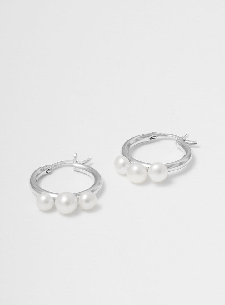 Triple Pearl Silver Hoops w. Pearl