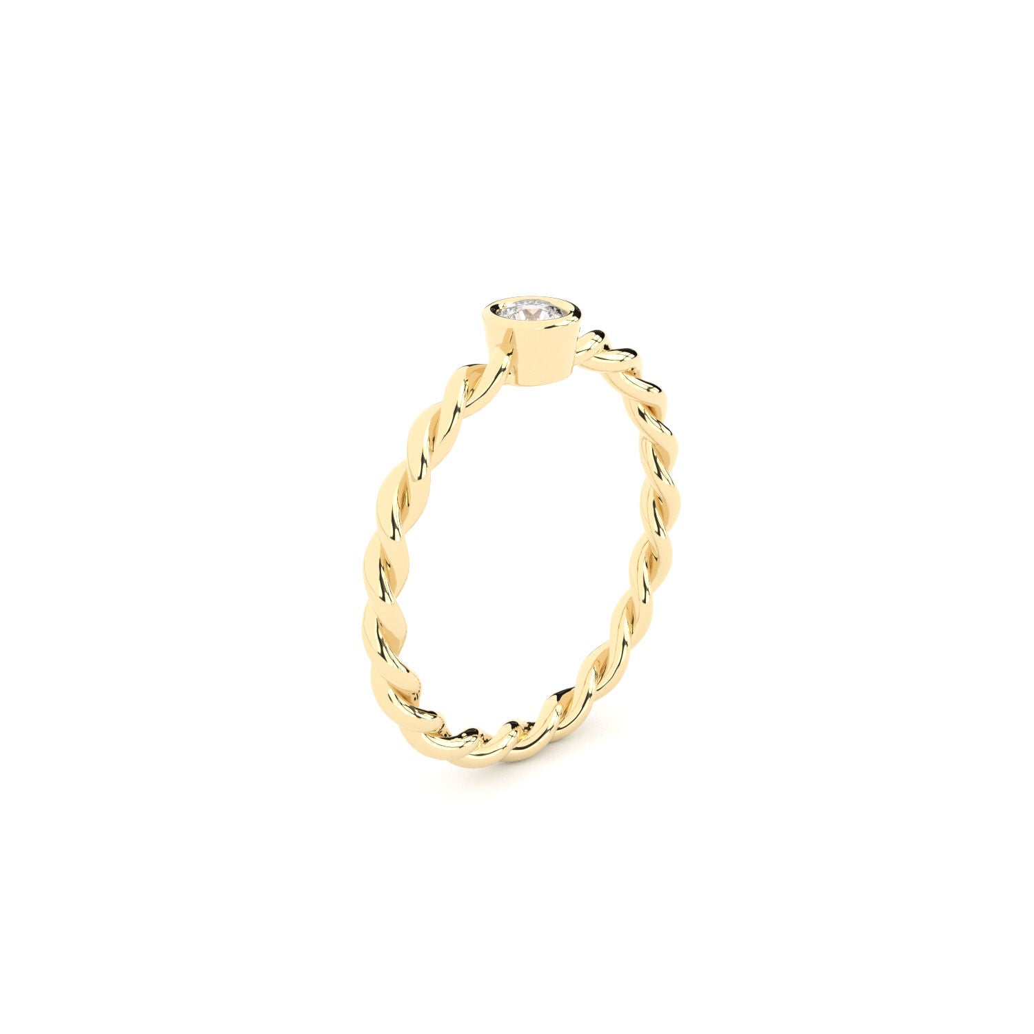 Becoming Twisted 18K Gold Ring w. Lab-Grown Diamond