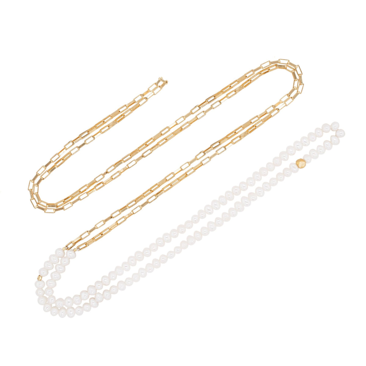 Multi Gold Plated Necklace w. Pearl