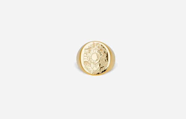 IX Oval Family Crest Signet Ring Gold Plated