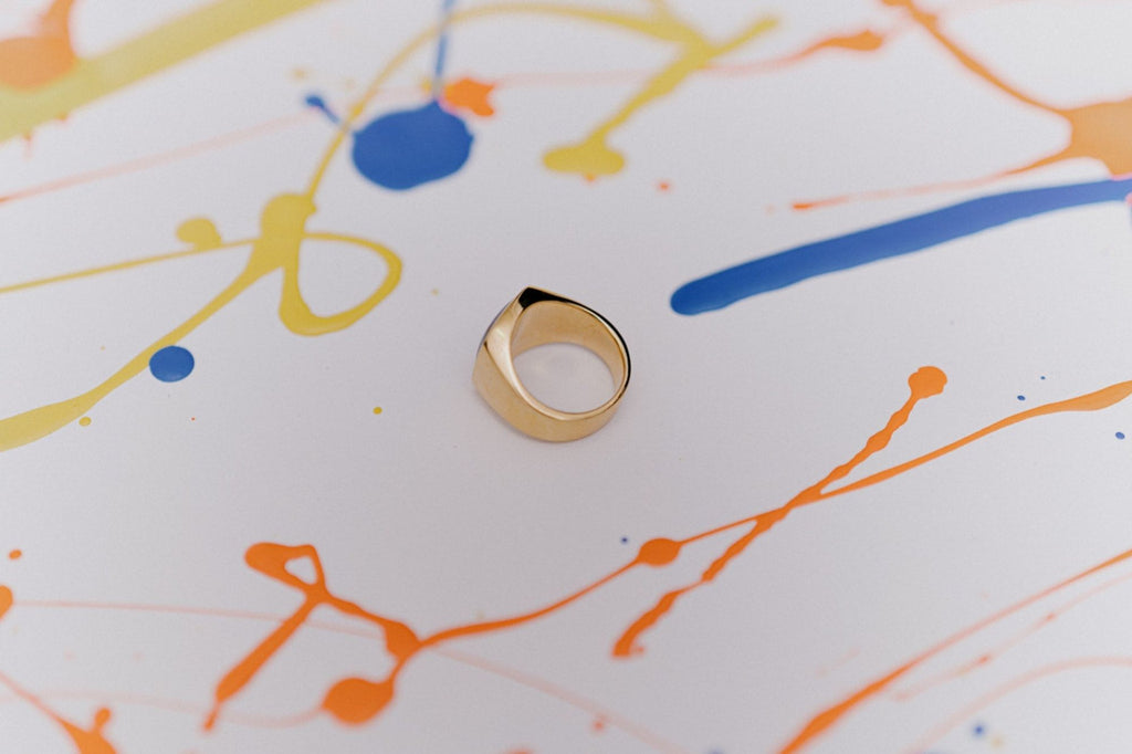 IX Cushion Marble Gold Plated Signet Ring