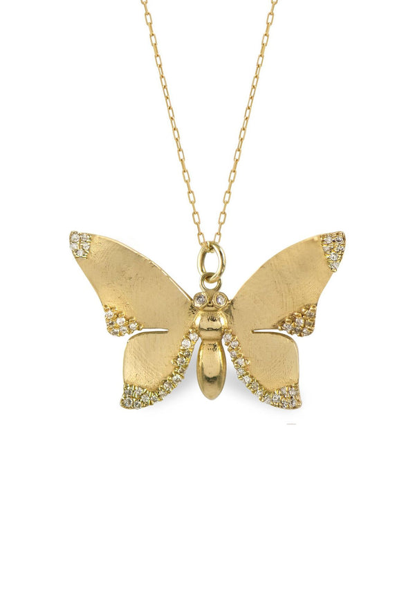 Butterfly 14K Gold Necklace w. Diamonds