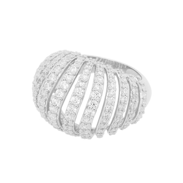 Ribbed VOID Silver Ring w. Zirconias