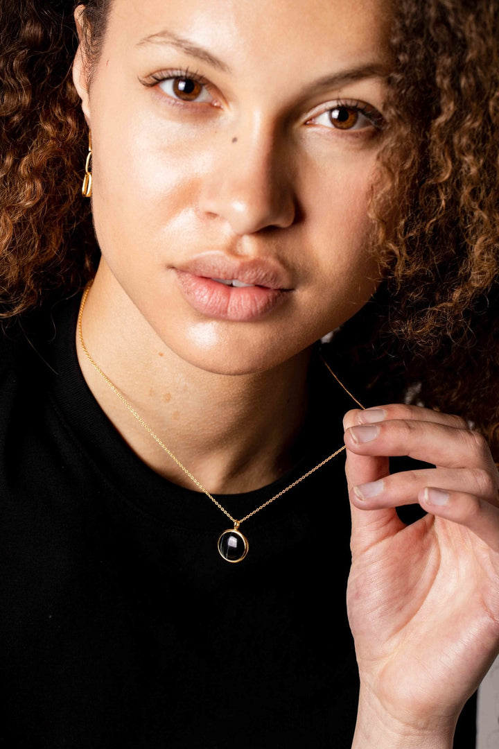 IX Round Hawks Eye Gold Plated Pendant