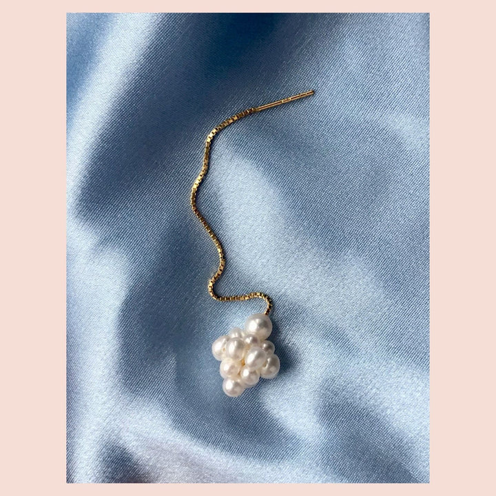 Cluster Threader 18K Forgyldt Ørering m. Hvide Perler