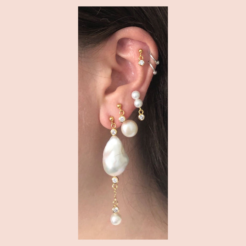New Moon 18K Gold Plated Stud w. White Pearls