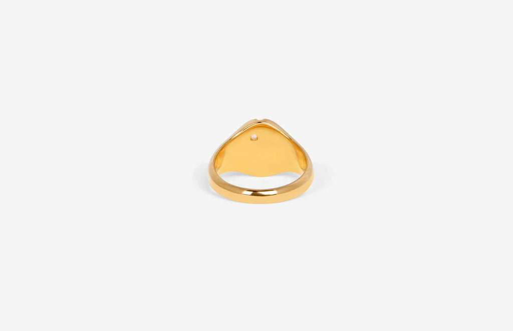 IX Mini Oval Nature Signet 22K Gold Plated w. Zirconia Ring
