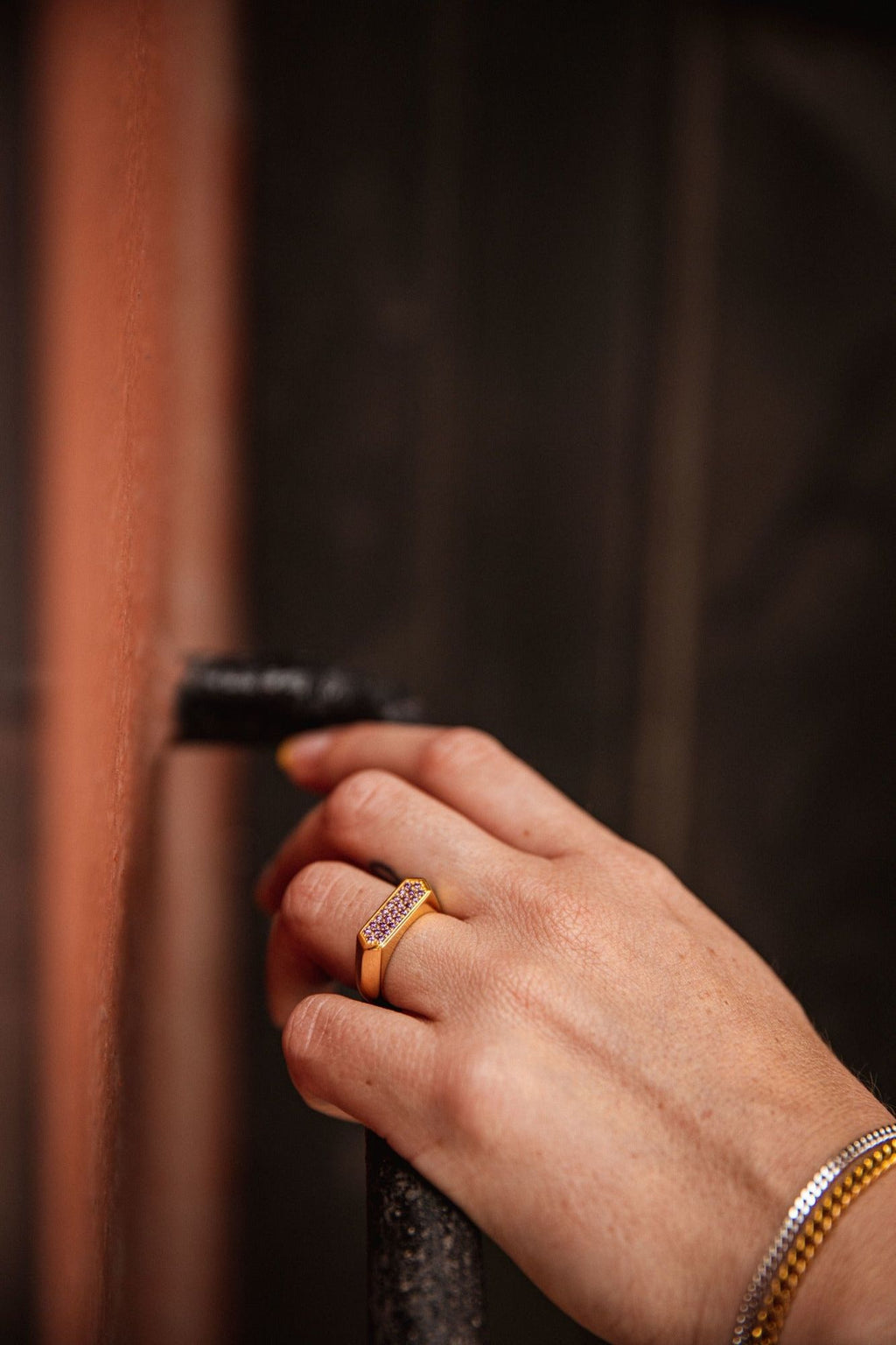 IX Mini Hexagon Purpur Gold Plated Ring