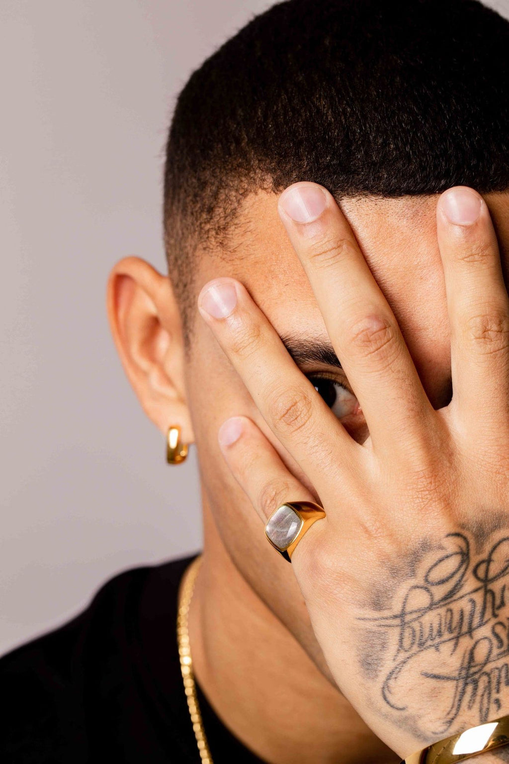 IX Cushion Signet Labradorite Gold Plated Ring