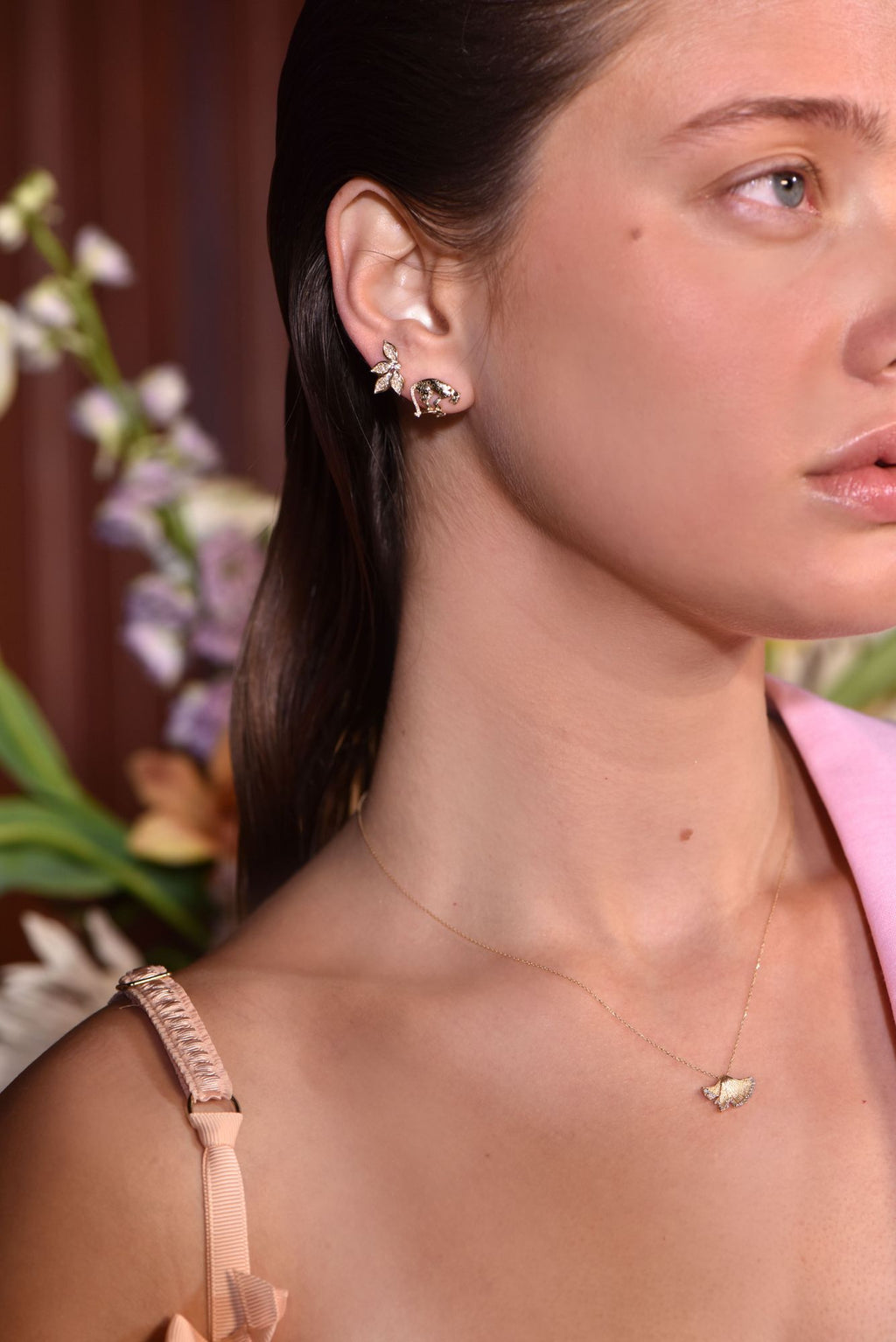 Leopard Single 14K Gold Stud w. Diamonds