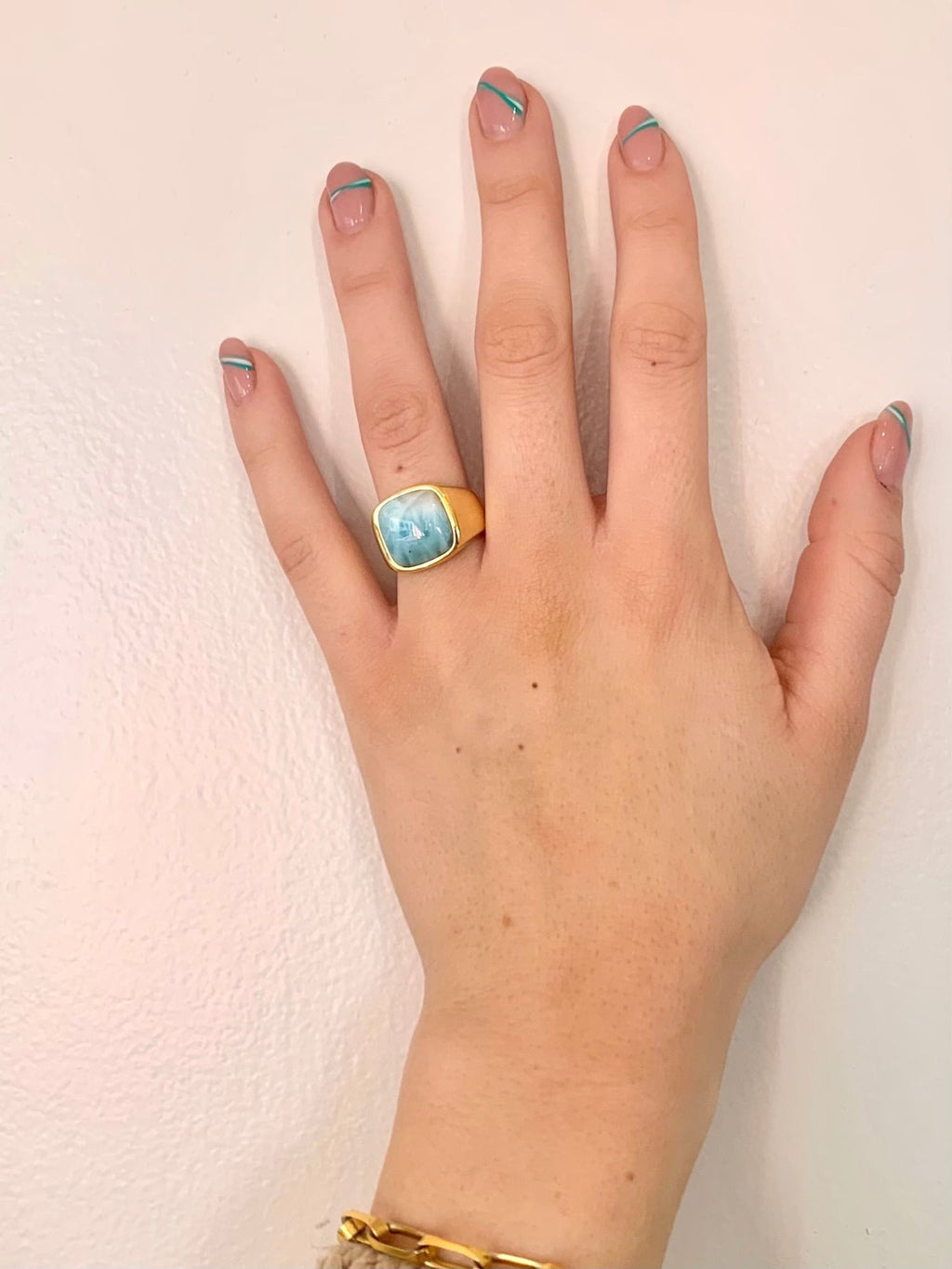 IX Cushion Larimar Signet Gold Plated Ring