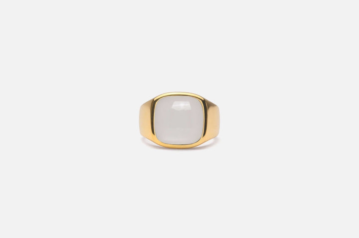 IX Cushion Moonstone Signet Gold Plated Ring