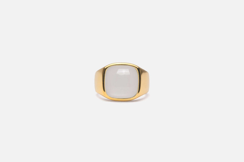 IX Cushion Moonstone Signet Ring Gold Plated